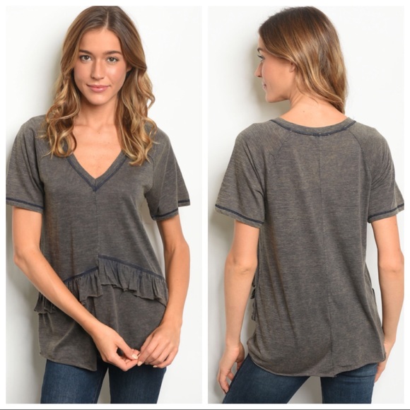 Tops - ❤️NEW Denim Gray Blue Ruffle Short Sleeve Shirt